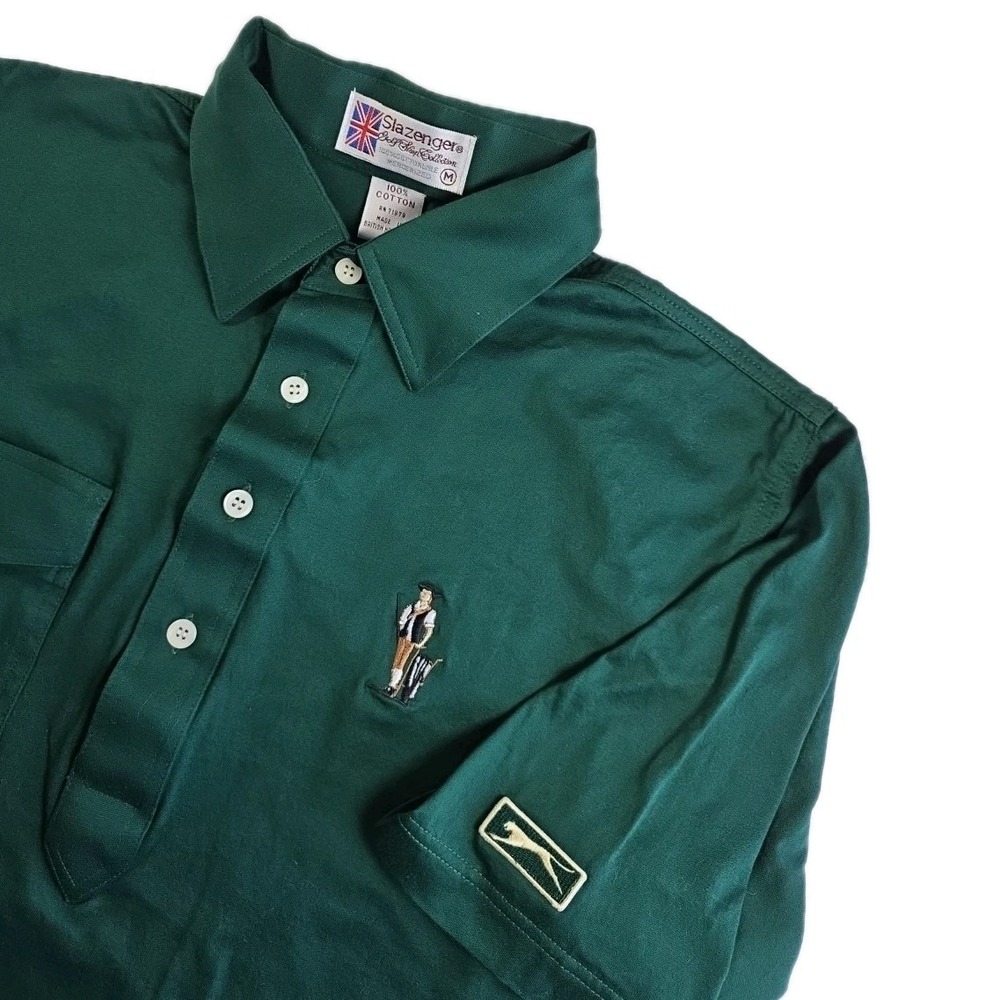 Slazenger Men's Green Short Sleeve Polo Golf Shirt Size M 100% Cotton VINTAGE